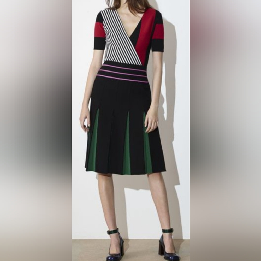 Tomas Maier Deep V Block Stripe A-Line Dress - Size 2 EUC